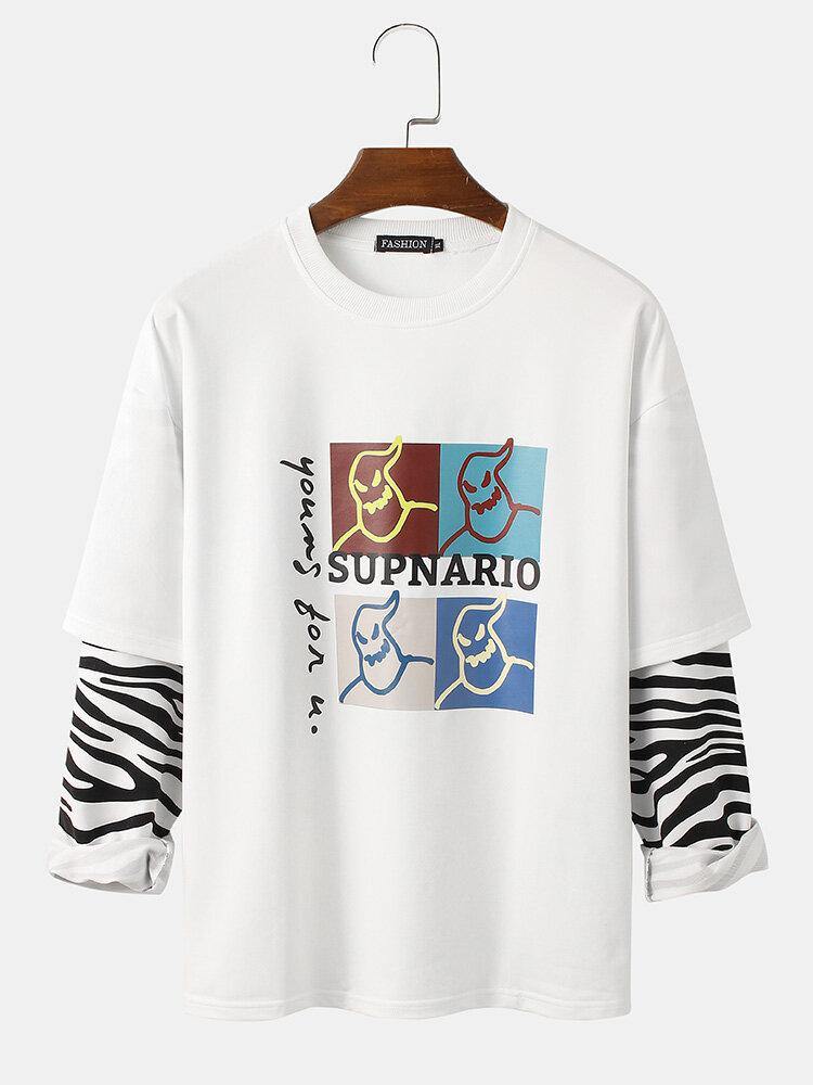 Mens Graphic Print Zebra Patchwork Faux Twinset Long Sleeve T-Shirt - Trendha