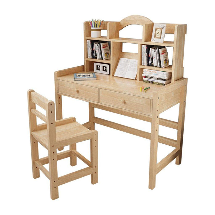 Wooden Student Desk And Chair Set With Drawers And Bookshelves Adjustable Height - Trendha