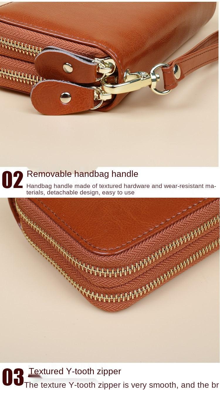 Oil Wax Leather Wallet Women Long Double-layer Zipper Large-capacity Hand Wallet Coin Purse - Trendha