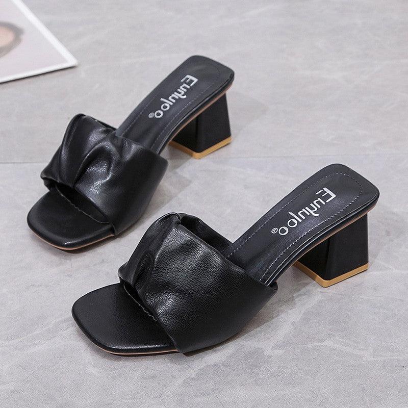 Women's Chunky Heel Square Toe Sandals - Trendha