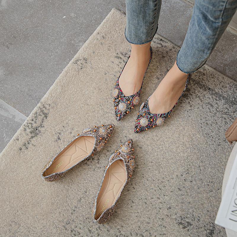 Printed Women's Flat New Temperament Rhinestone Rivet Shoes - Trendha