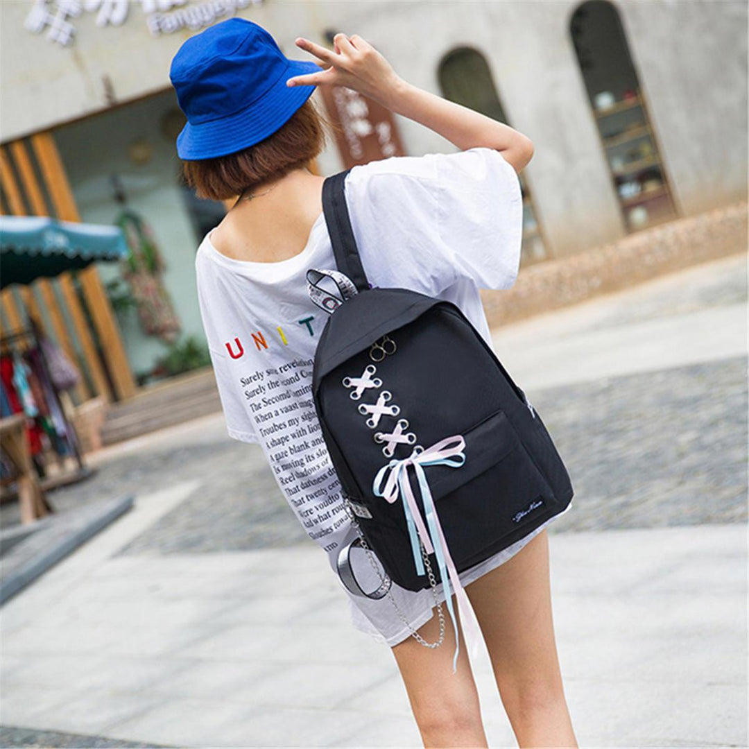 4Pcs/Set Canvas Backpack Rucksack Teenage Girls School Bag Handbag Outdoor Travel - Trendha