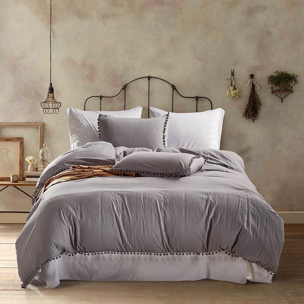 Bedding Sets with Washed Ball Decorative Microfiber Fabric Queen King Duvet Cover Pillowcase Comfortable - Trendha