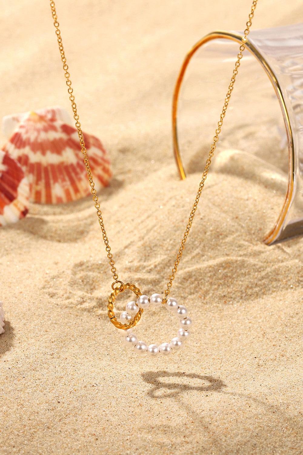 Pearl Hoop Link Pendant Necklace - Trendha