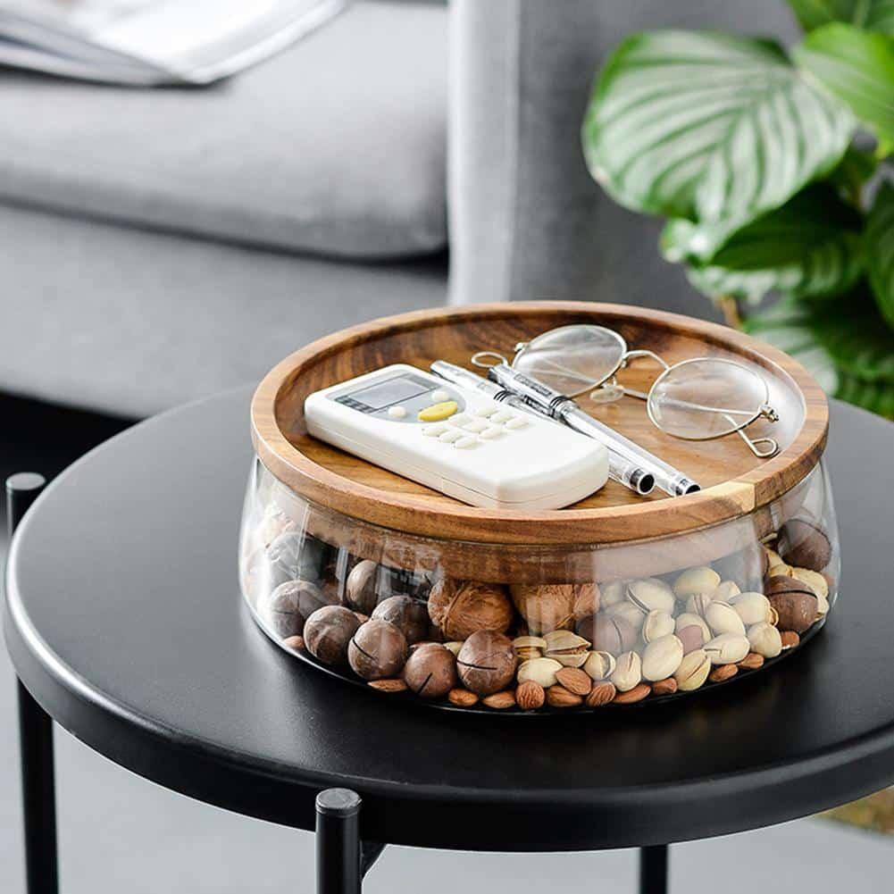 Acacia Wood and Glass Storage Jar - Trendha