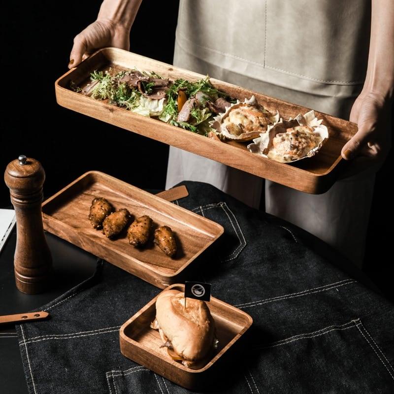 Acacia Wood Geometric Serving Tray - Trendha