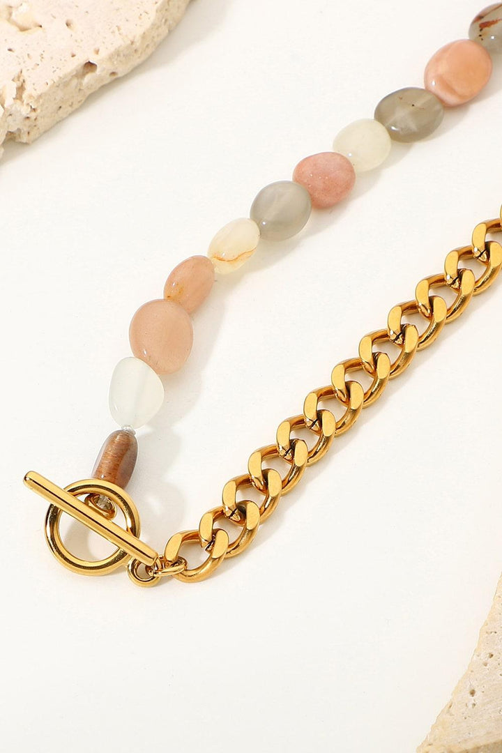 Stainless Steel Half Bead Half Chain Necklace - Trendha