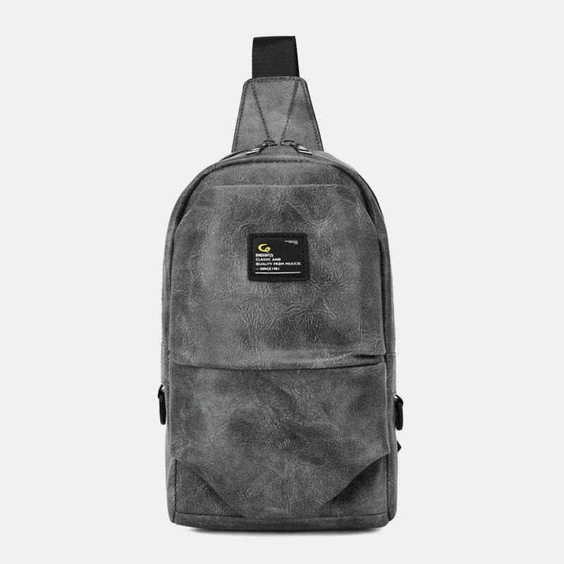 Men PU Leather Waterproof Multi-Pocket Headphone Hole Casual Chest Bags Shoulder Bag Crossbody Bags - Trendha