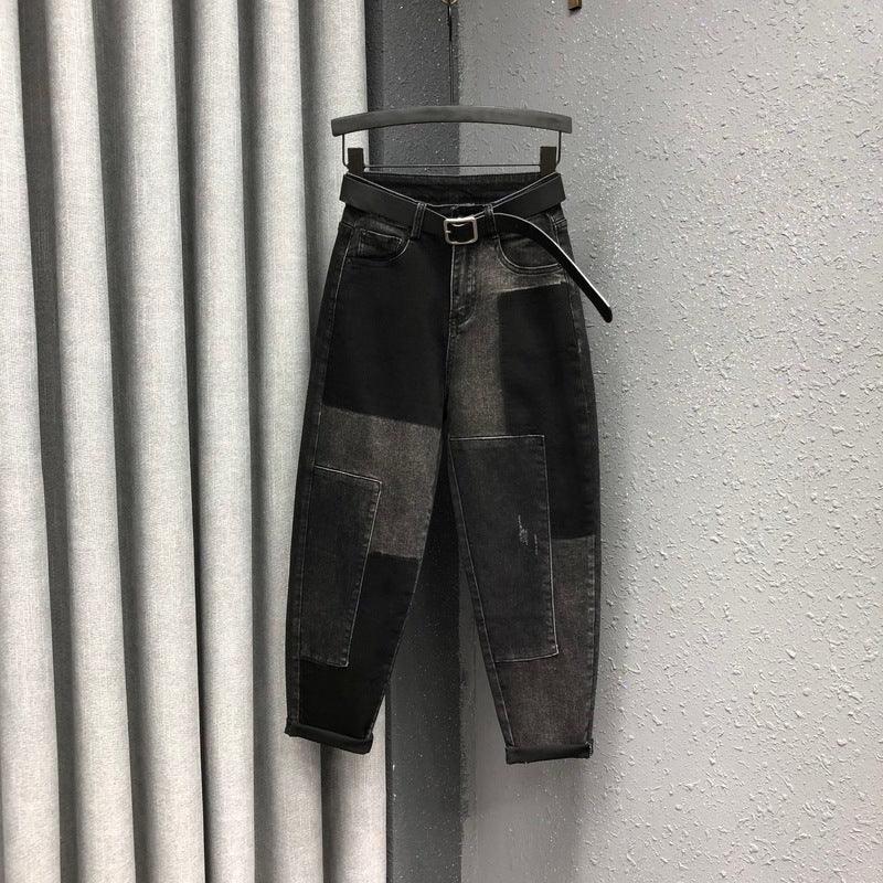 Personality Patch High Waist Denim Women's Harem Pants