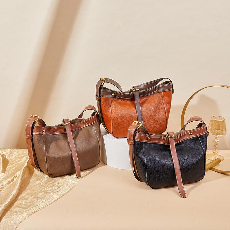 Color-blocked Underarms Soft Top Layer Cowhide One-shoulder Diagonal Bag - Trendha