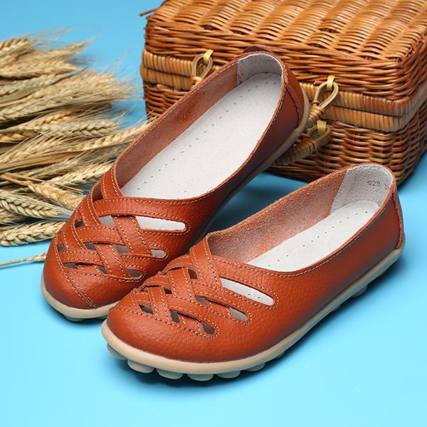 Hollow Out Leather Loafers Moccasin Casual Flat Shoes - Trendha