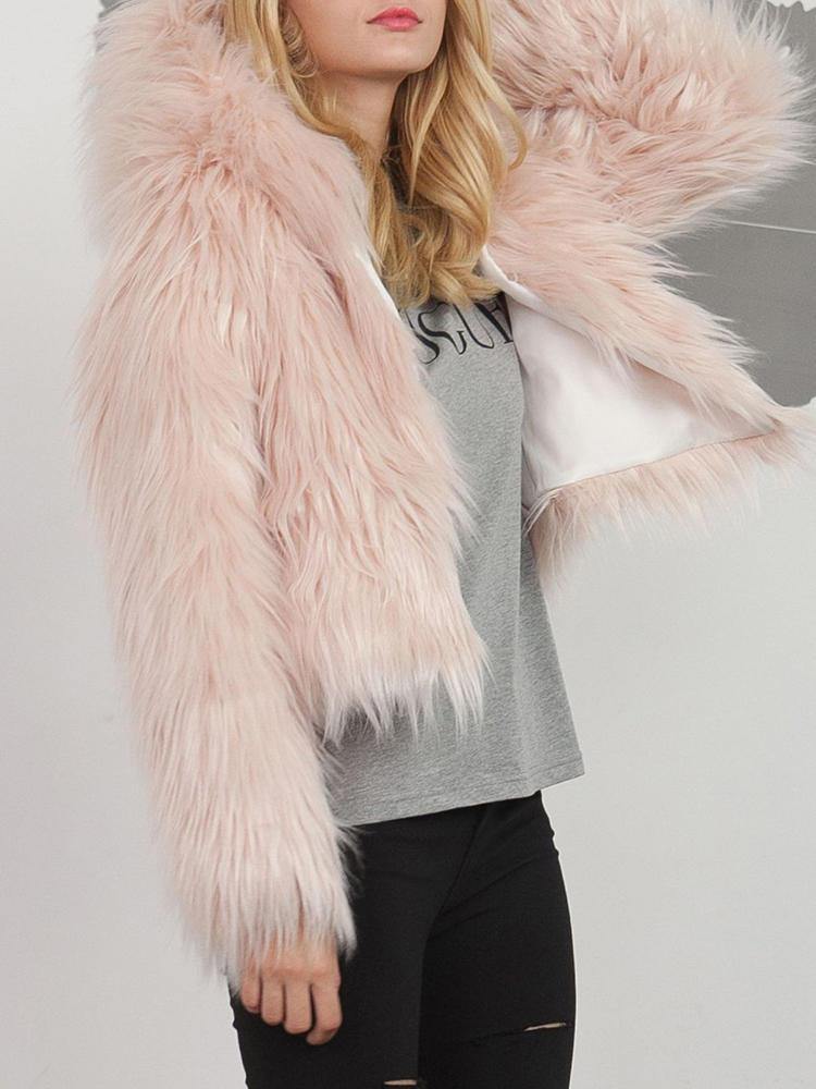 Long Sleeve Fluffy Short Winter Faux Fur Party Hooded Coats - Trendha