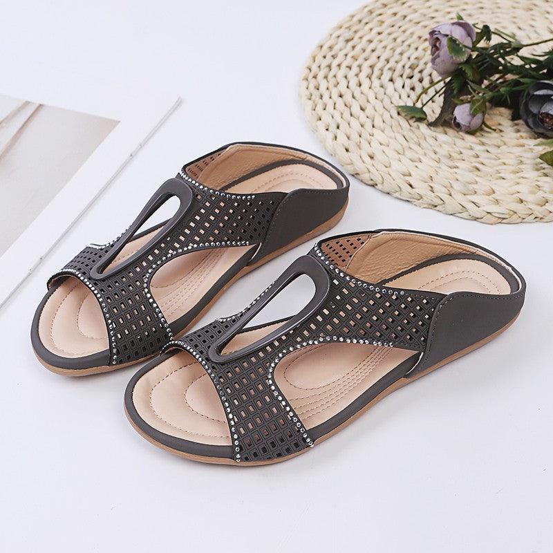 Fashion Rhinestone Hollow Large Size Casual Slippers - Trendha