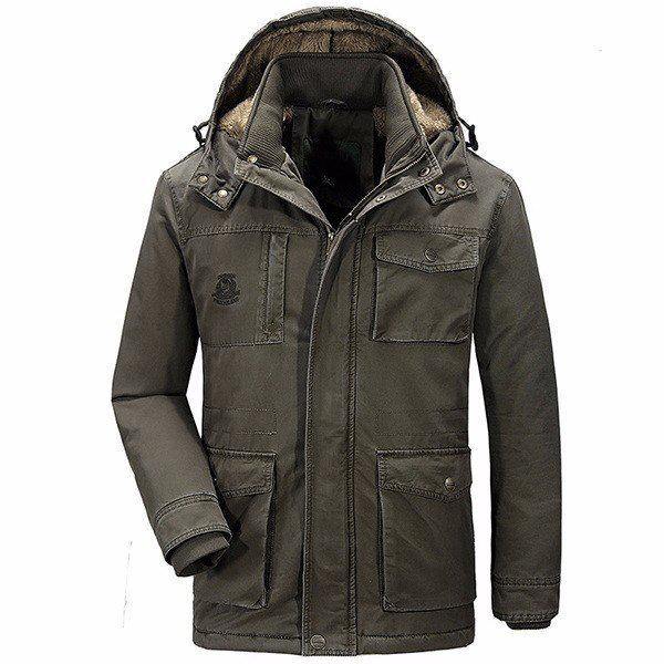 Winter Velvet Plus Thick Warm Detachable Hood Cotton Men Jacket Parkas - Trendha