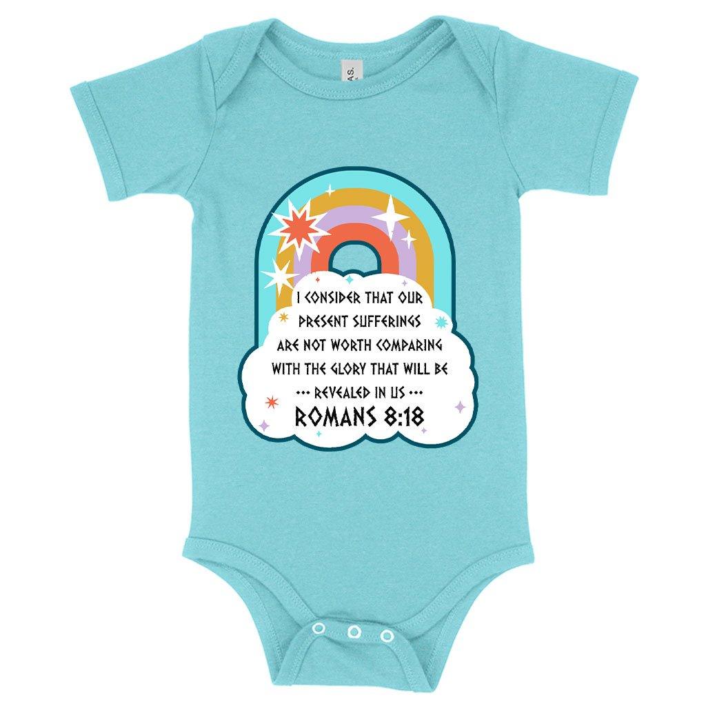 Baby I Consider That Our Present Sufferings Onesie - Bible Verse Onesie Design - Bible Verses Christian Onesies - Trendha