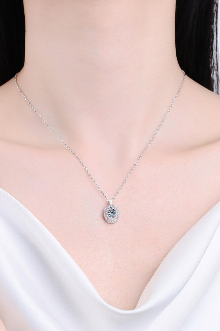 925 Sterling Silver Rhodium-Plated 1 Carat Moissanite Pendant Necklace - Trendha