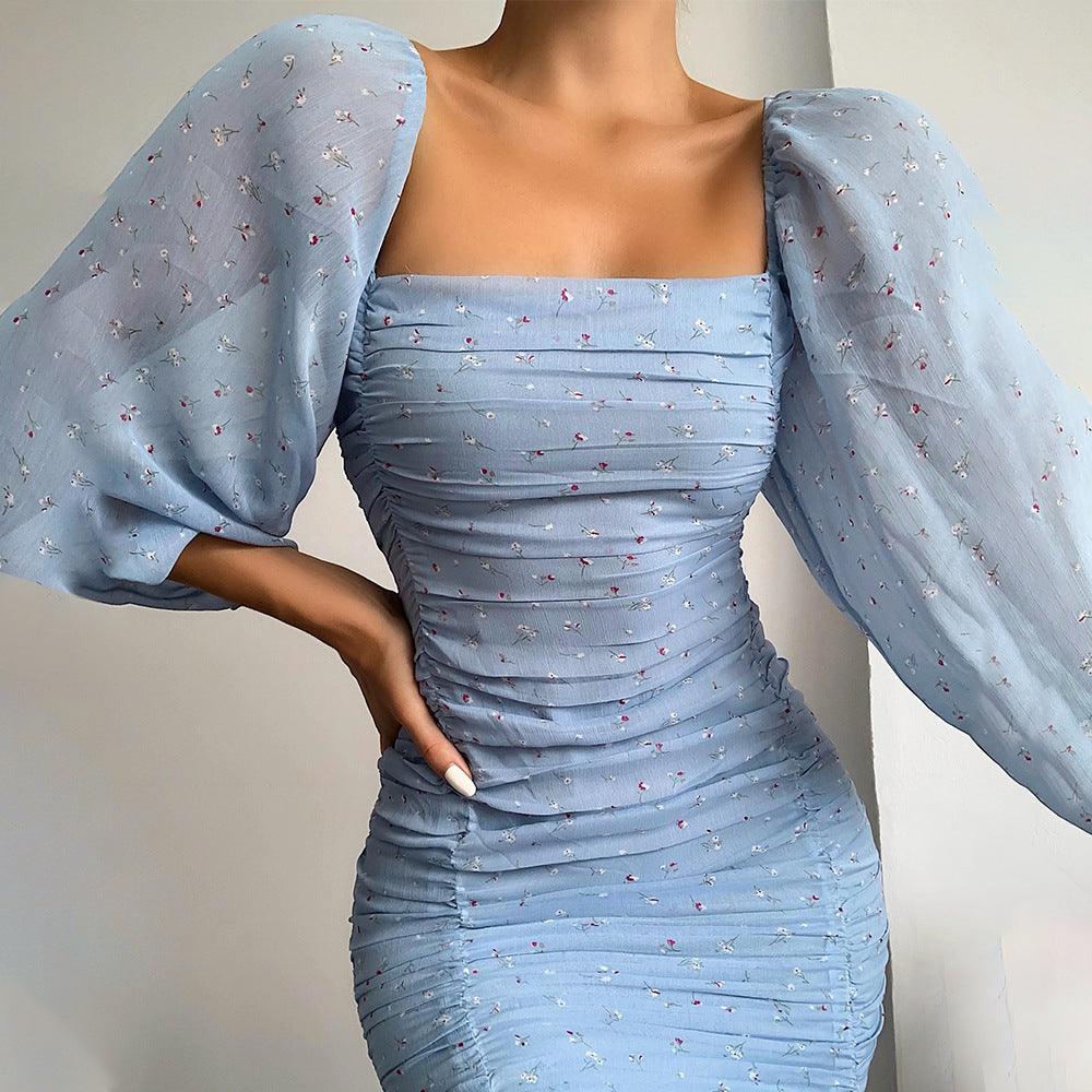 High Waist Sexy Open Back Gauze Pleated Dress - Trendha