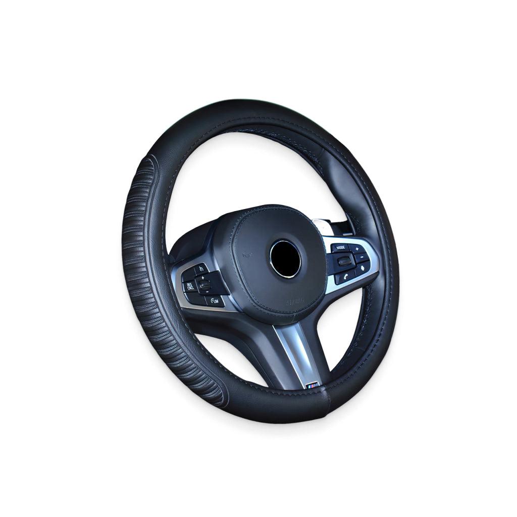 Black Stitched Steering Wheel Cover - Trendha