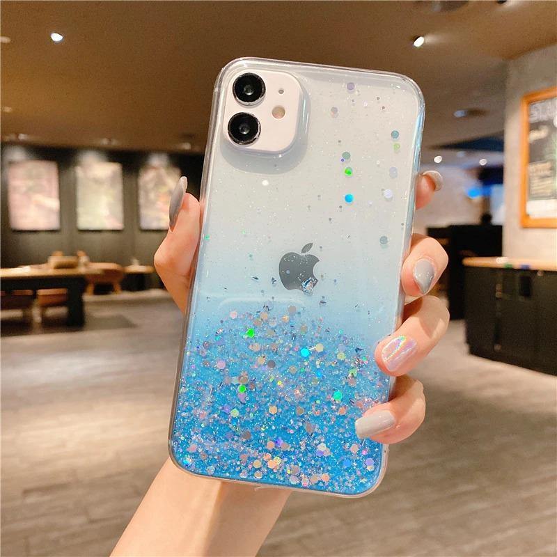 Clear Glitter Phone Case For iPhone 12 Pro 11 Pro Max Luxury Plating Square Frame Matte Soft Silicone Case - Trendha