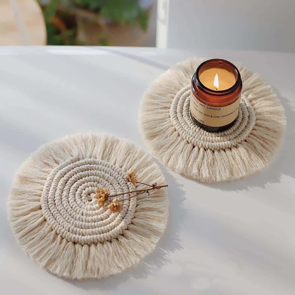 Bohemian Style Macrame Cup Pad Candle - Trendha