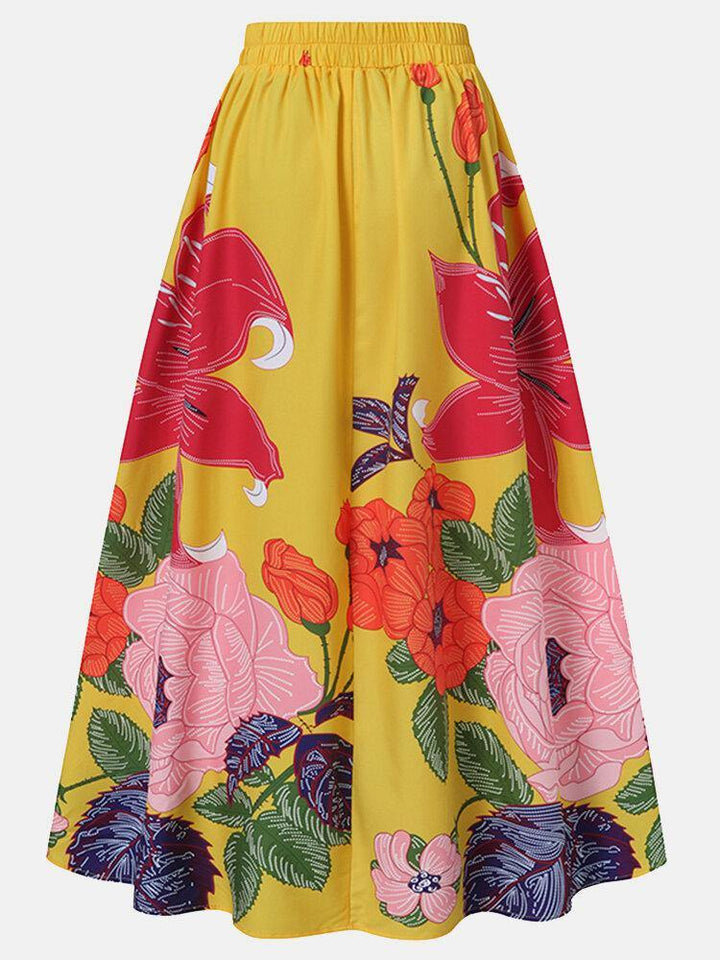 Women Floral Print Casual Elastic High Waisted Holiday Maxi Skirts With Pocket - Trendha