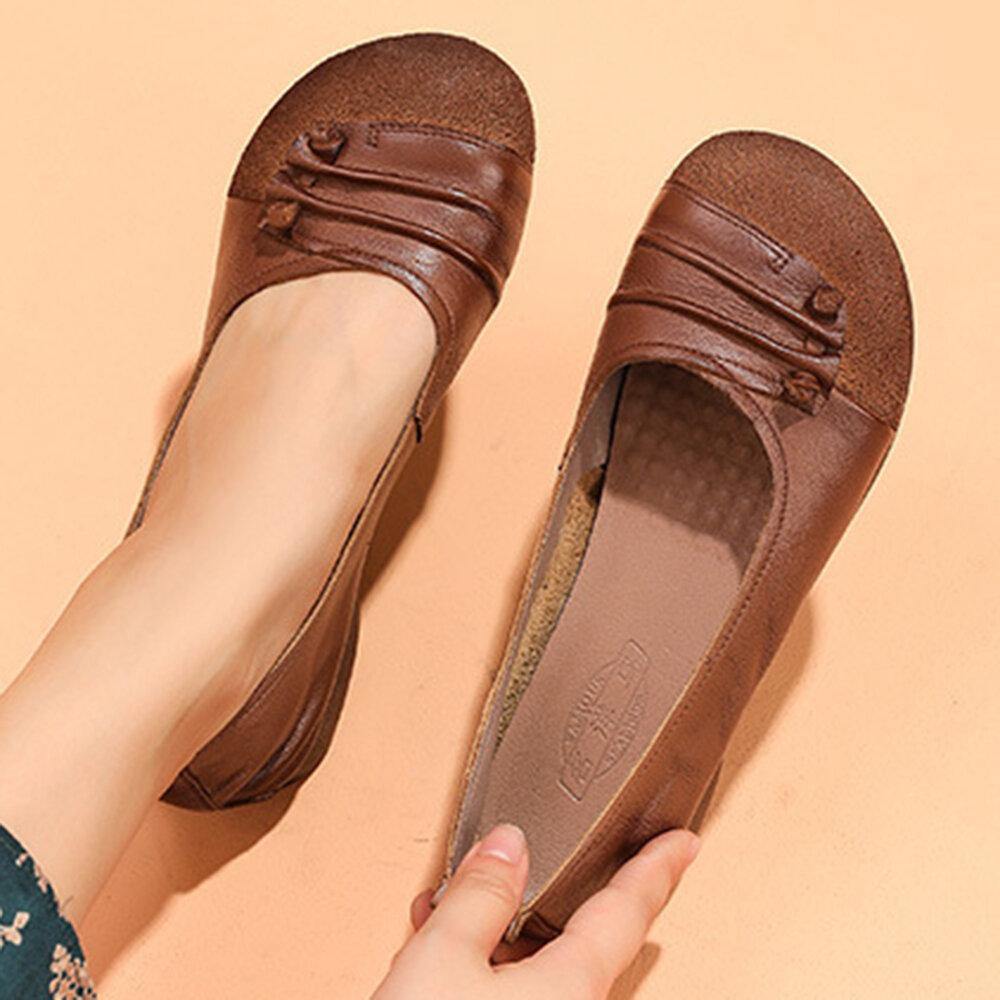 Women's Casual Solid Color Pleated Soft Flat Loafers Shoes - Trendha