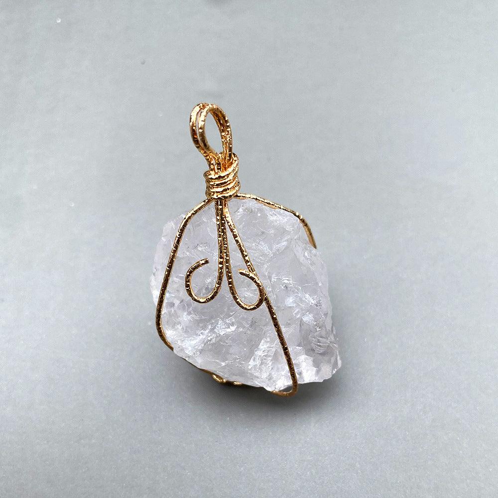 Hand-Wound Twisted Irregular Crystal Rough Stone Necklace - Trendha