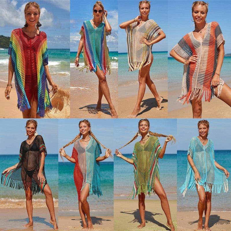 Women's Knitted Colorful Striped Beach Blouse - Trendha