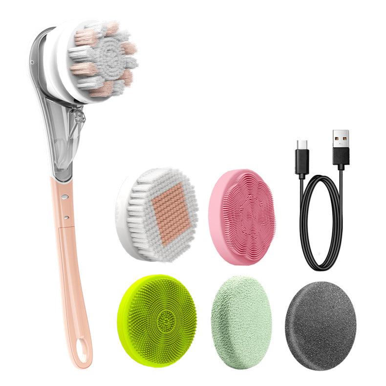 Multifunctional Electric Bath Brush Waterproof Rubbing Brush Six-in-one Long Handle Rubbing Back Bathing Face Rubbing Feet Rubbing Artifact - Trendha