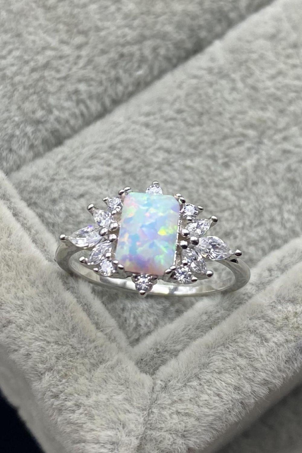 925 Sterling Silver Zircon and Opal Ring - Trendha