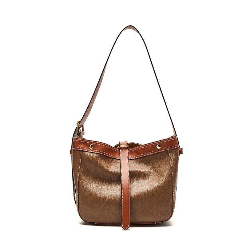 Color-blocked Underarms Soft Top Layer Cowhide One-shoulder Diagonal Bag - Trendha