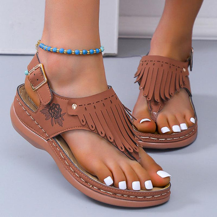 Women's Roman Cutout Thong Wedge Beach Sandals - Trendha