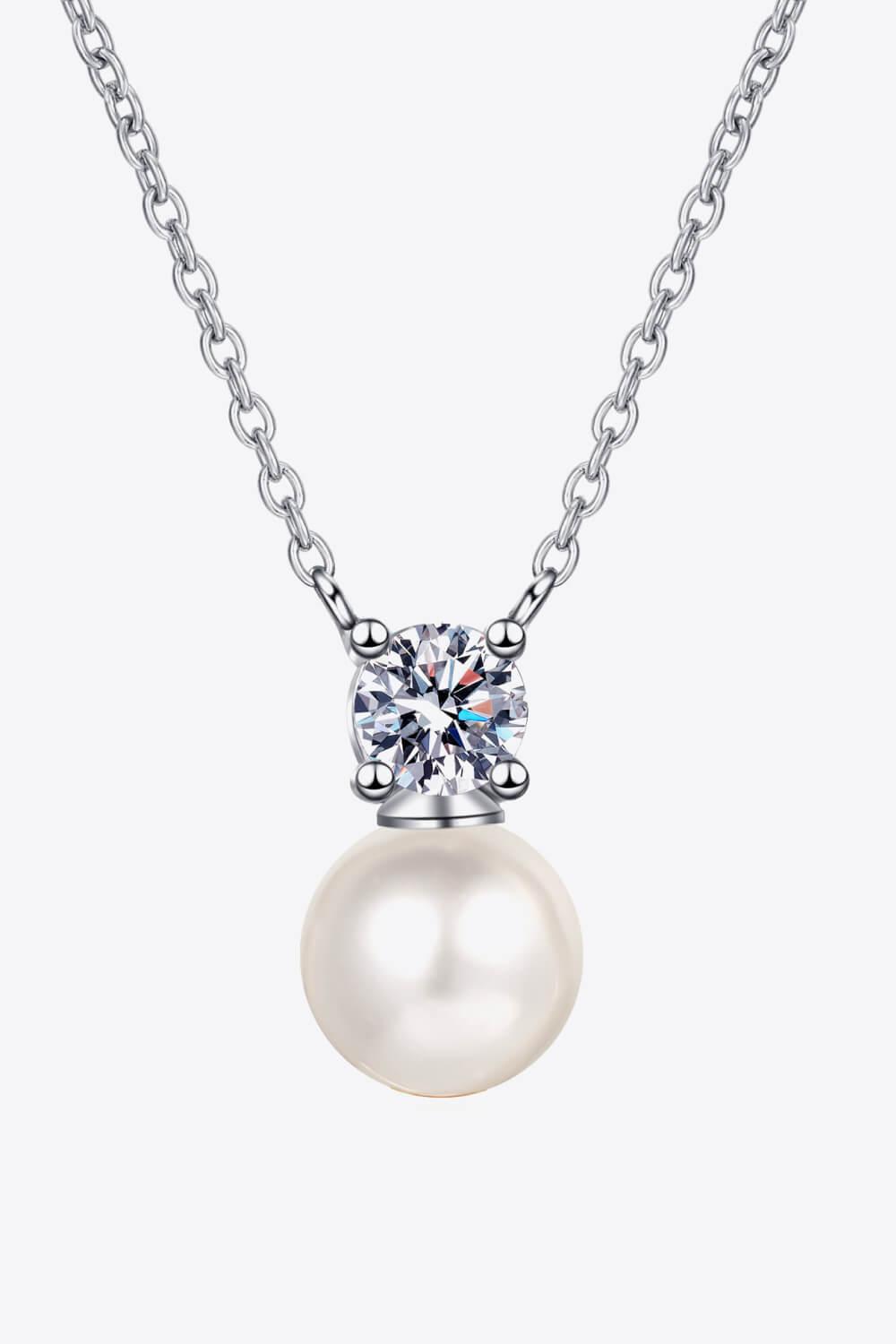 925 Sterling Silver Freshwater Pearl Moissanite Necklace - Trendha