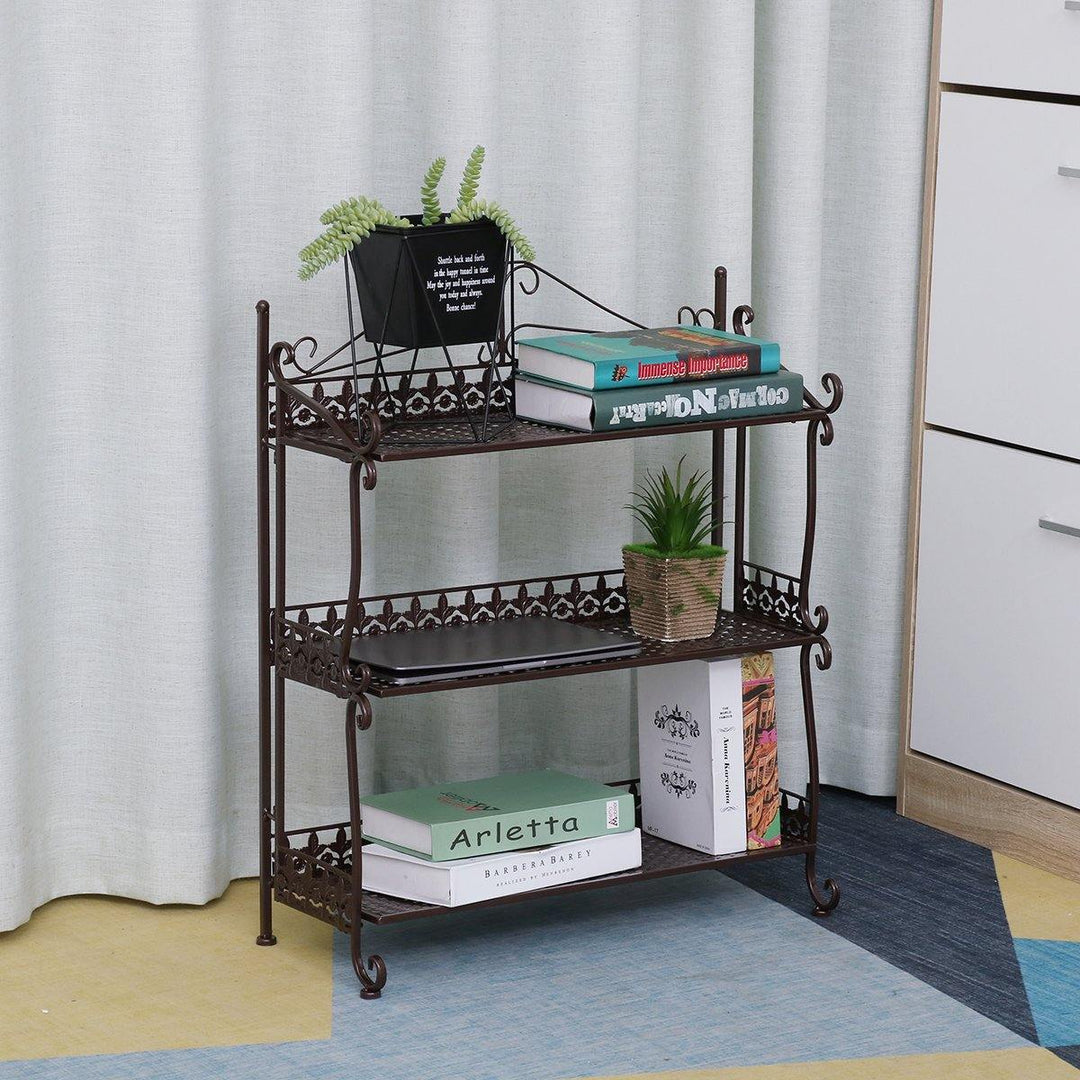 3 Tiers Folding Iron Kitchen Organizer Large Capacity Bathroom Bedroom Rack Freestanding Book Shelf for Home Office - Trendha