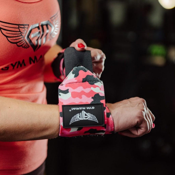 Gym Maniac Pink Camo GM Weightlifting Wrist Wraps - Trendha