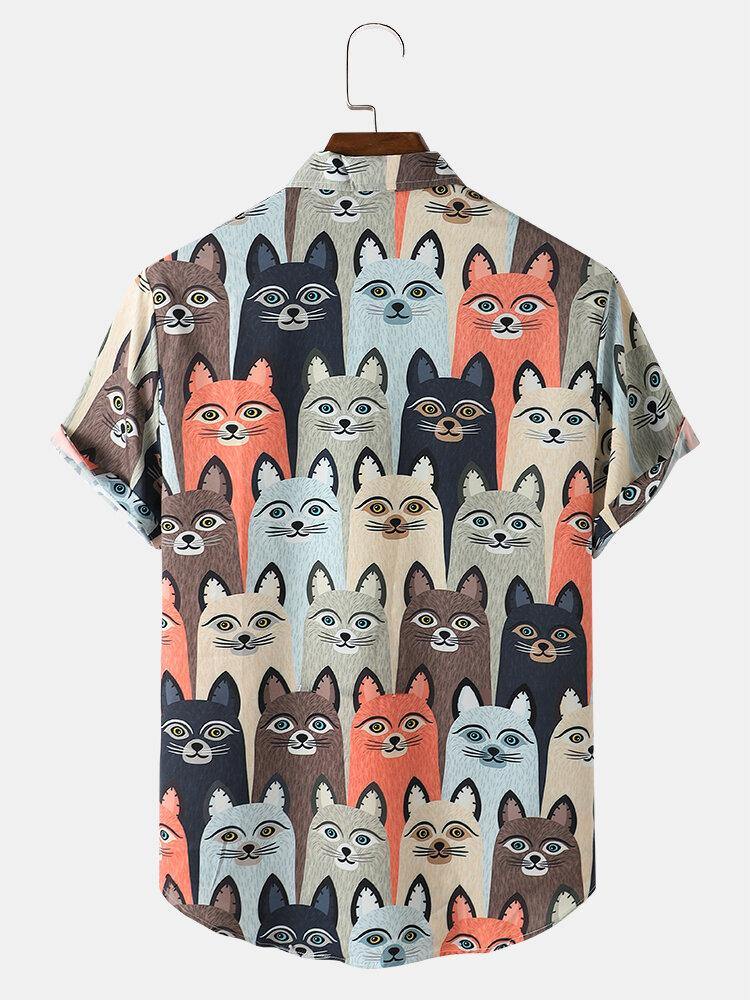 Mens Cat Cartoon Pet Dog Print Cute Shirts - Trendha