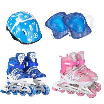 Children's Adjustable Skates Full Set Single Flash Ice Skate Shoes for Boys and Girls Inline Skates for Beginners - Trendha