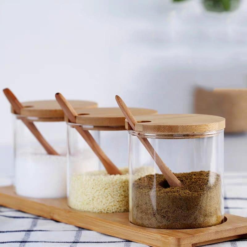 Clear Can with Wooden Spoon - Trendha