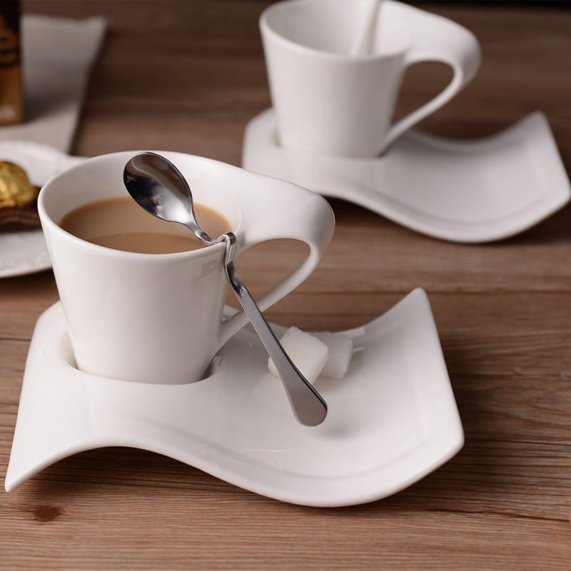Creative Wavy Ceramic Coffee Cup with Tray - Trendha