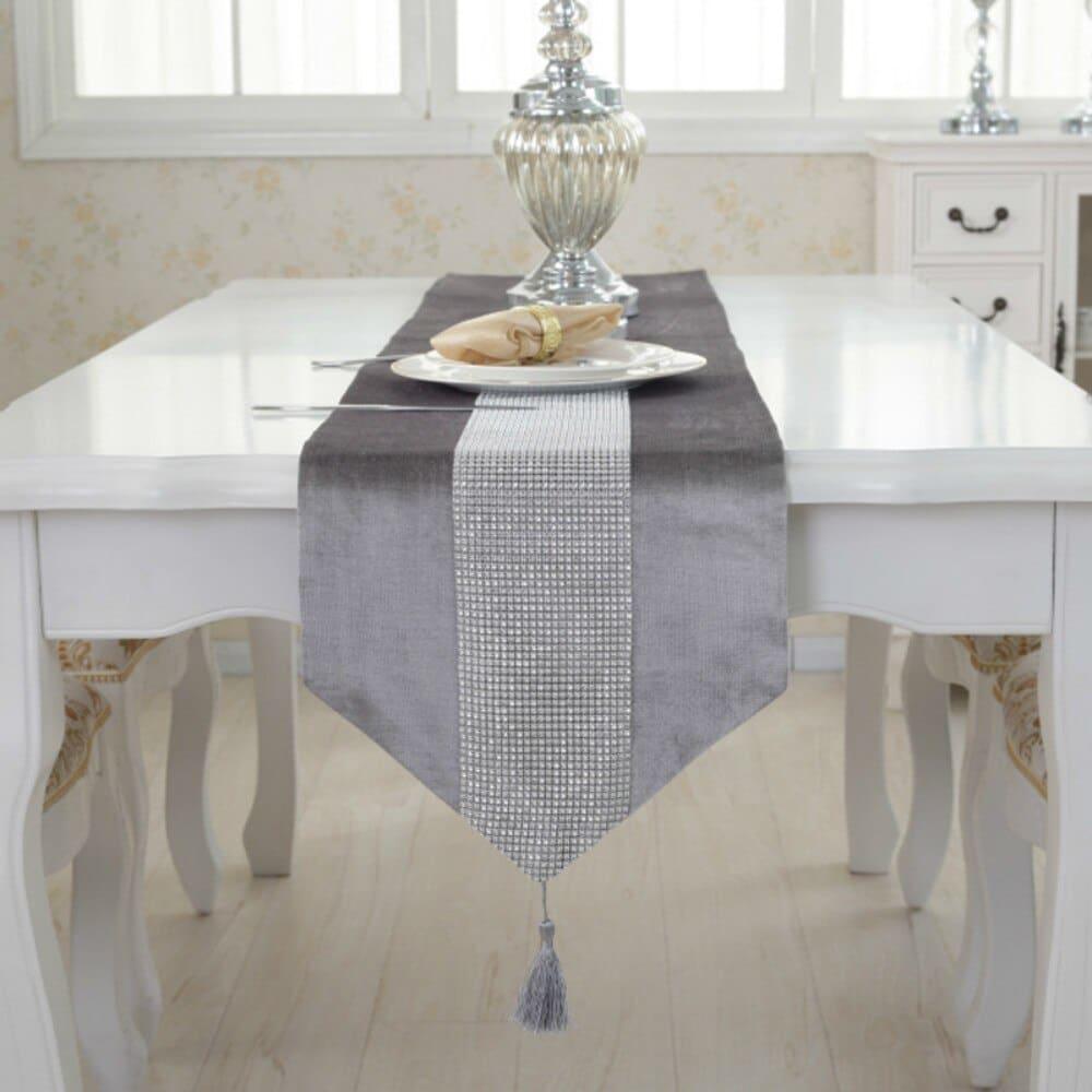 Crystal Trim Table Runner with 4 Pcs Placemats - Trendha