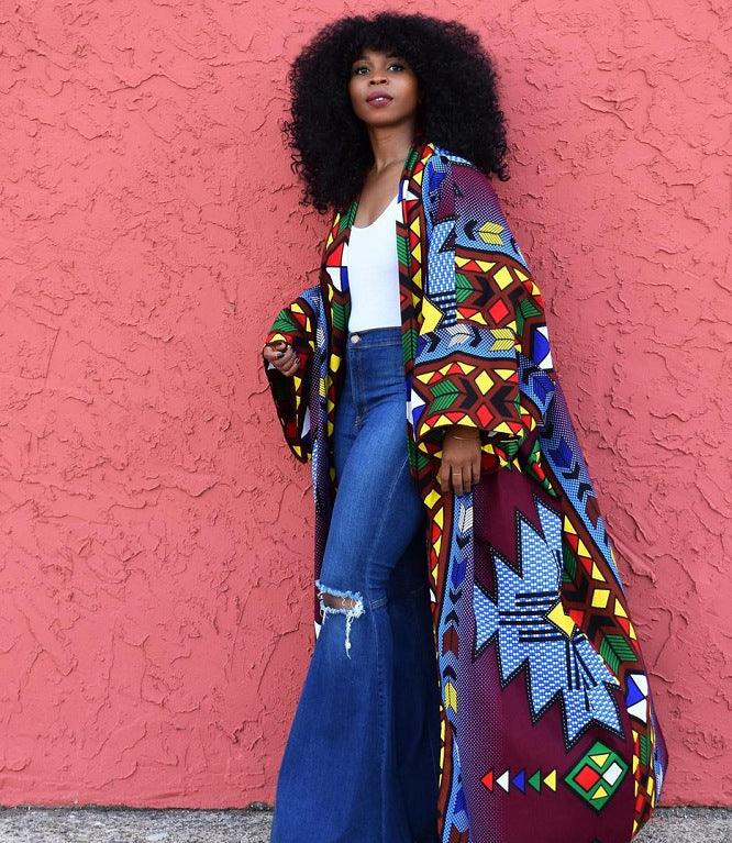 Autumn Positioning Printing Blue European And American Loose Coat - Trendha
