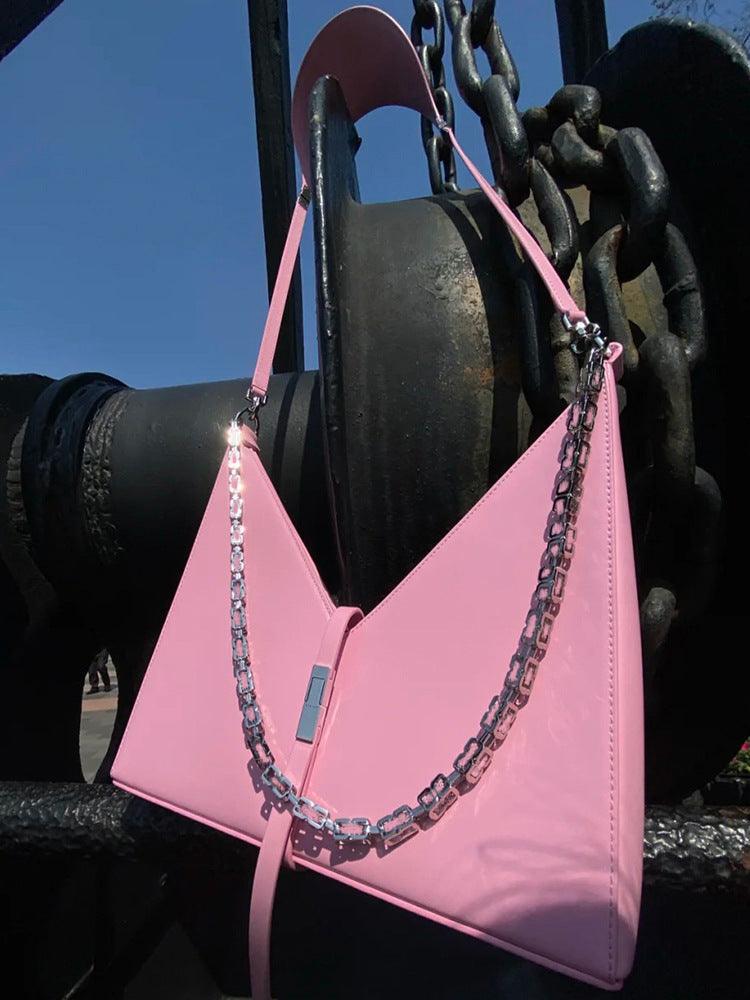 Fashion Chain Dark Heavy Industry V-shaped Bag - Trendha