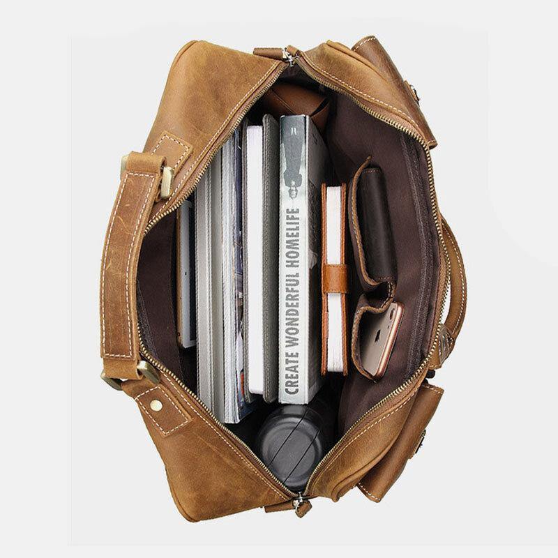 Men Genuine Leather Detachable Strap Large Multi-Pocket 15.6 Inch Laptop Bag Briefcase Messenger Bag Crossbody Bags - Trendha