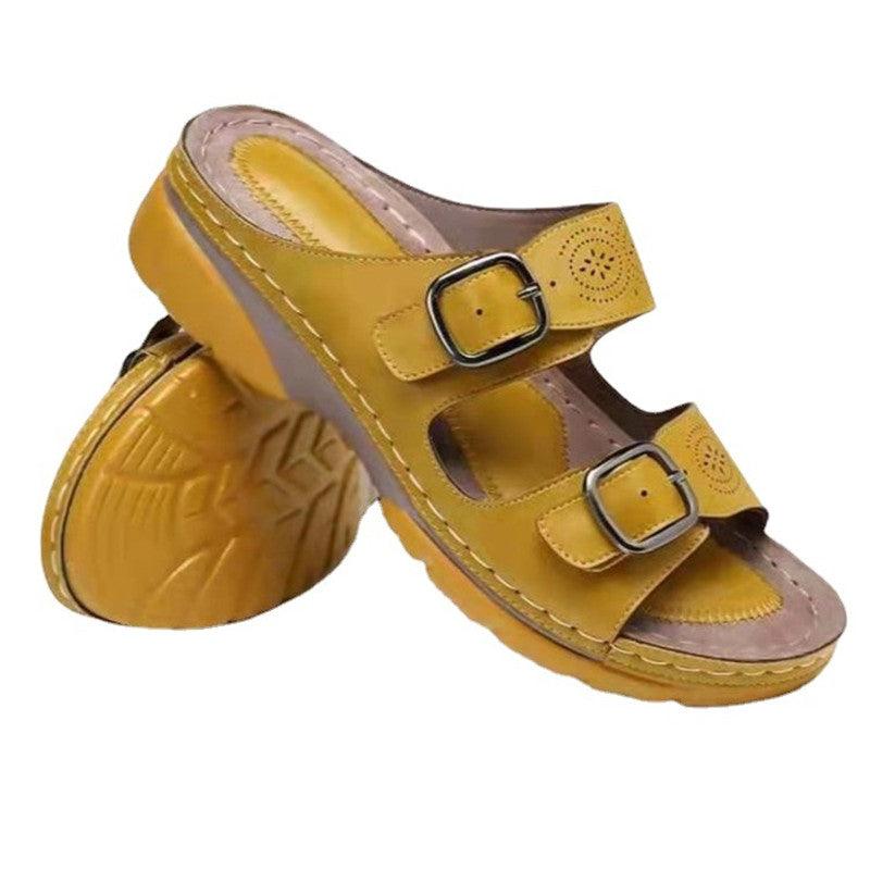 Slope Heel Platform With Solid Color Casual Ladies Sandals And Slippers - Trendha