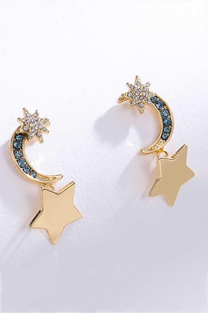 Lasting Wish Inlaid Rhinestone Star and Moon Drop Earrings - Trendha