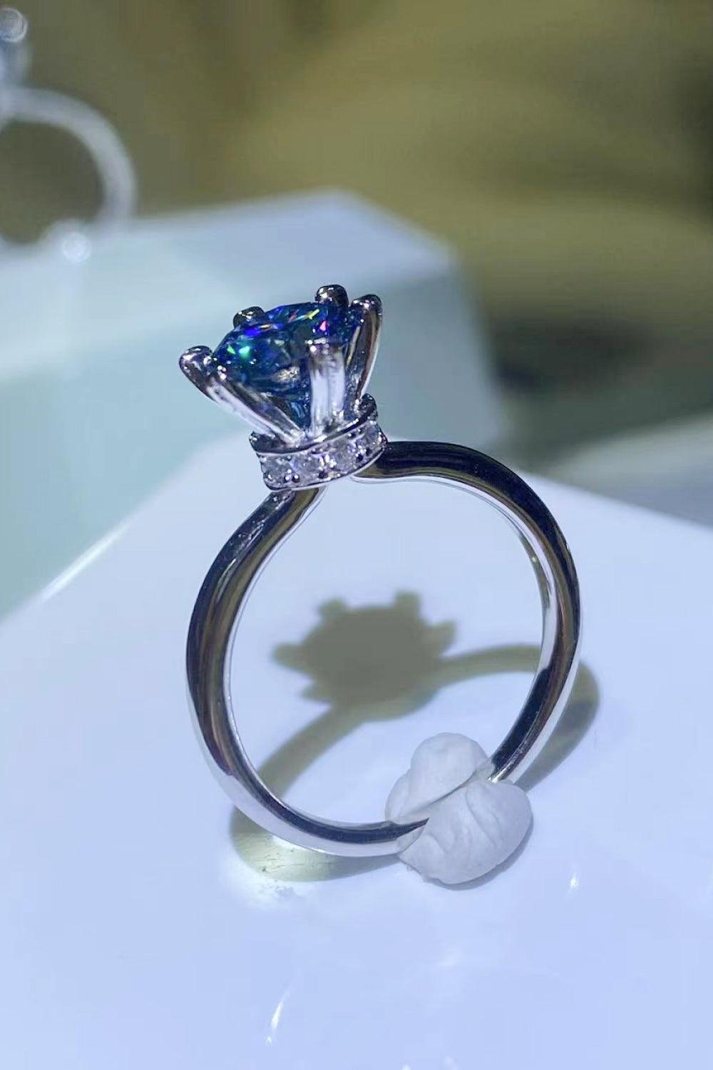 1 Carat Moissanite 6-Prong Solitaire Ring - Trendha