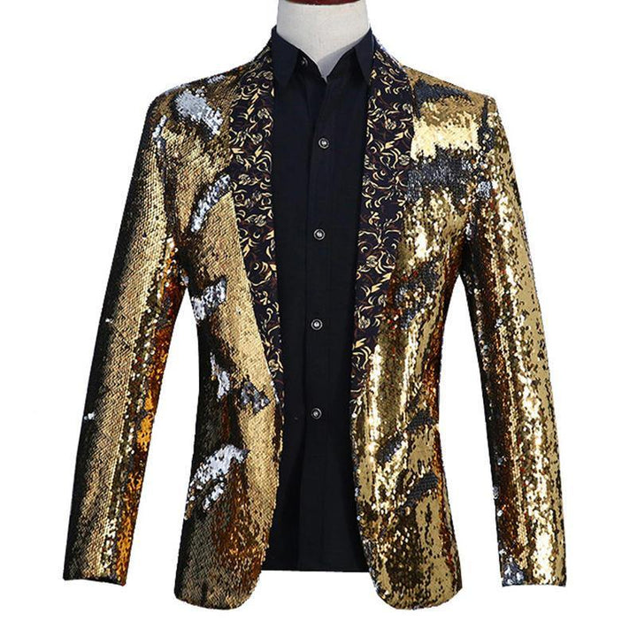Mens Reversible Double Color Sequin Dress Suit Stage Wedding Floral Collar Casual Blazers - Trendha