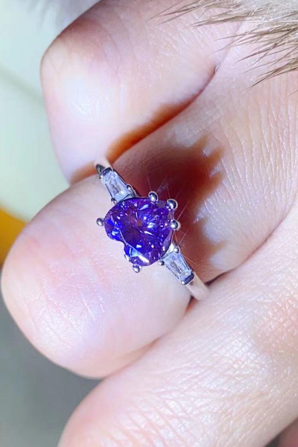 1 Carat Moissanite Heart-Shaped Platinum-Plated Ring in Purple - Trendha