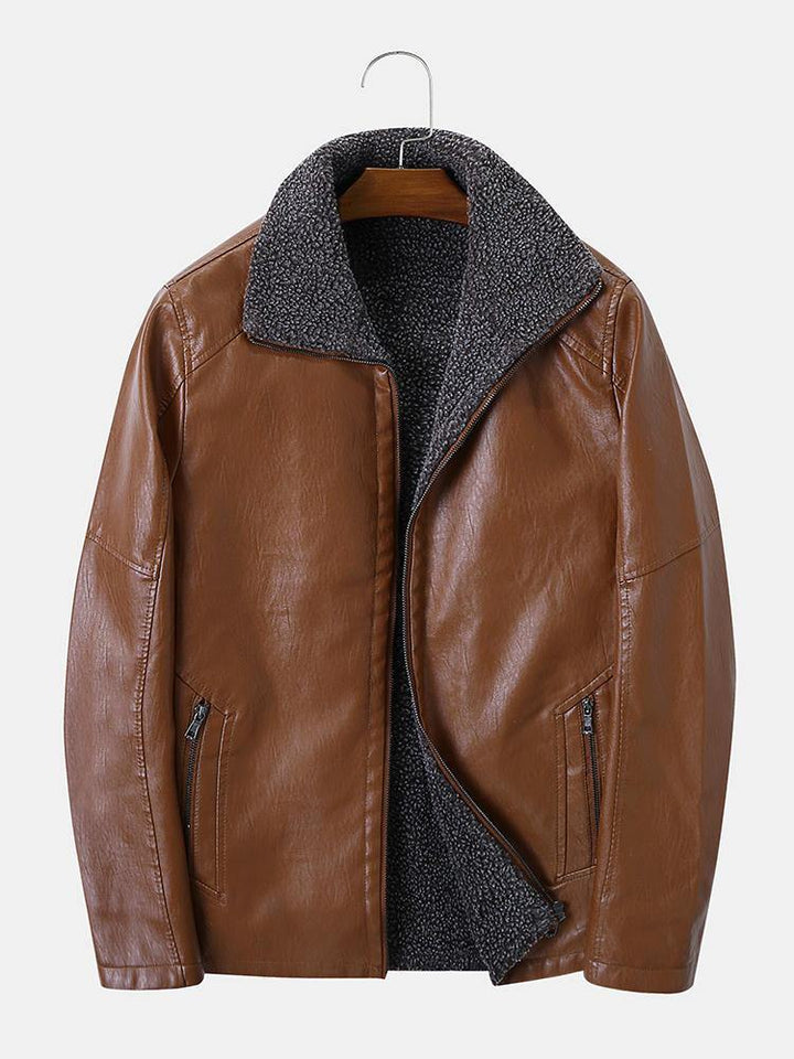 Mens Vintage PU Thick Wearproof Zipper Inside Pocket Windproof Casual Jacket - Trendha