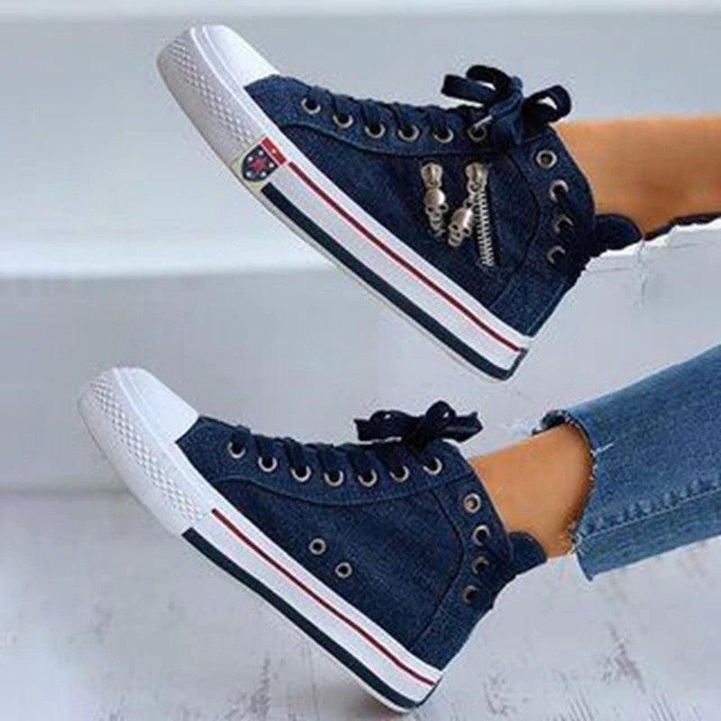 Large Size Flat Lace-up Breathable High-top Women's Shoes - Trendha